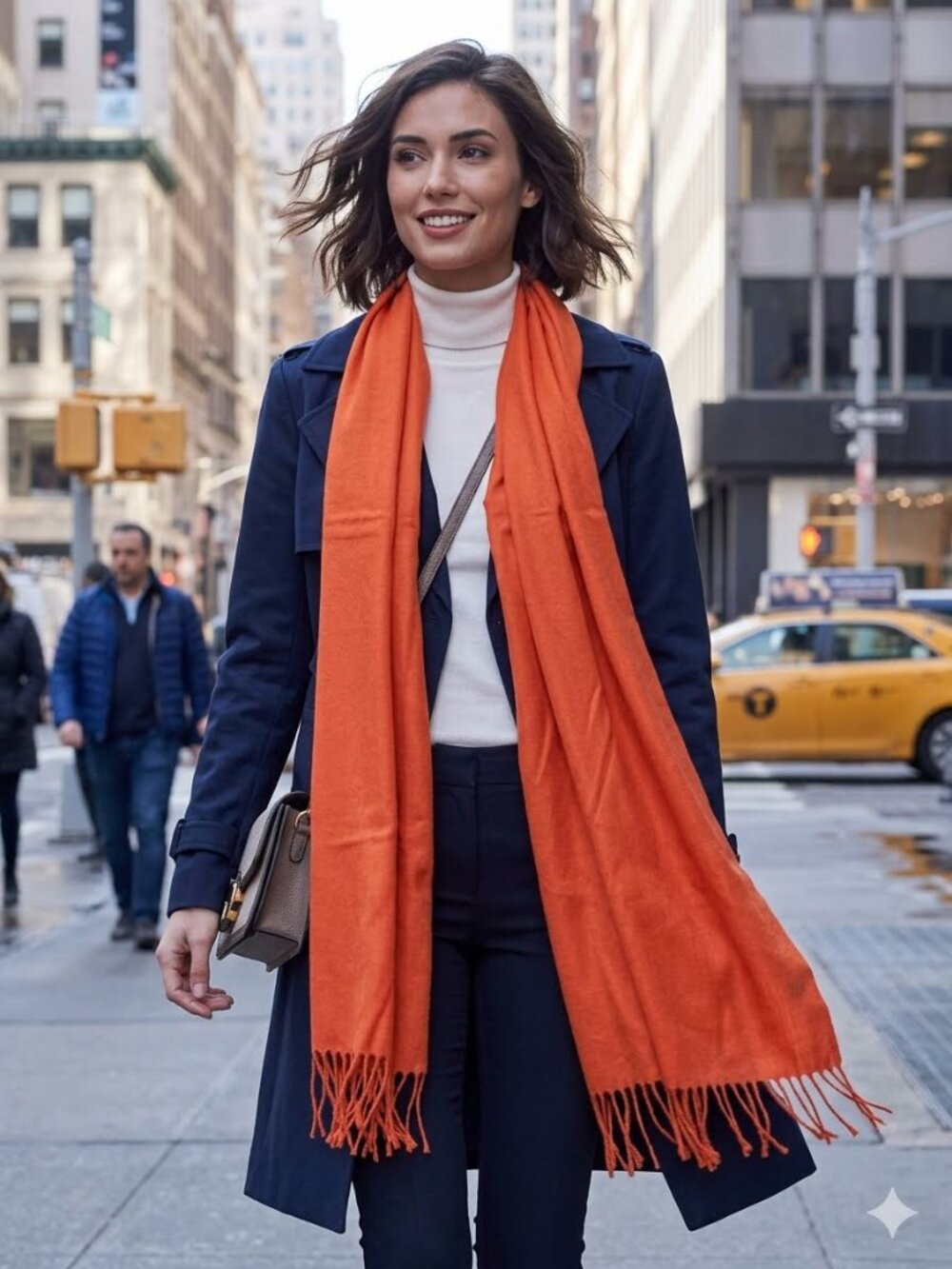 Vintage 90s Jones New York Orange Viscose Scarf | Long Fringe Shawl Wrap